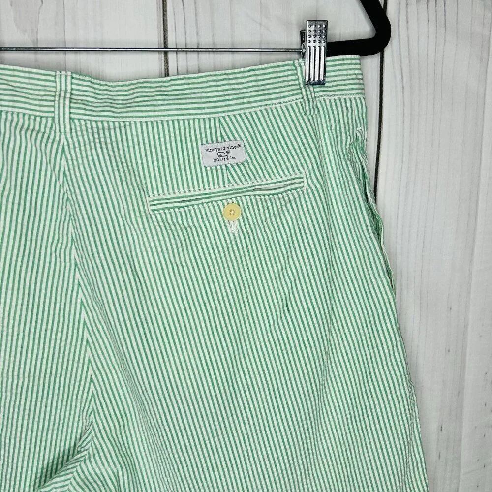 Vineyard Vines Shorts Sz 35 Green White Striped Seersucker 9